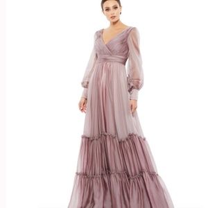 MAC DUGGAL purple Mauve Faux Wrap Tiered Dress NWT